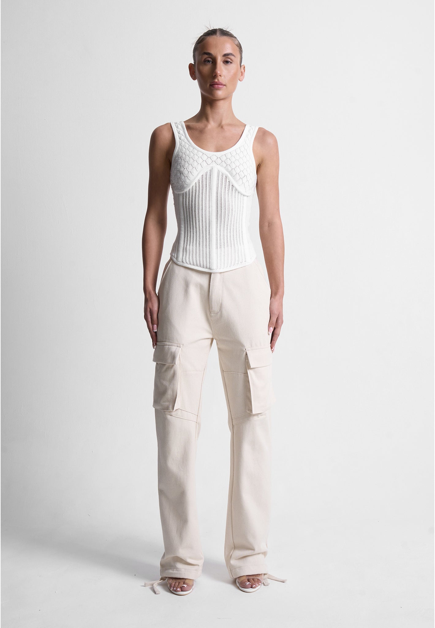 Mid Rise Drill Cargo Pants - Stone