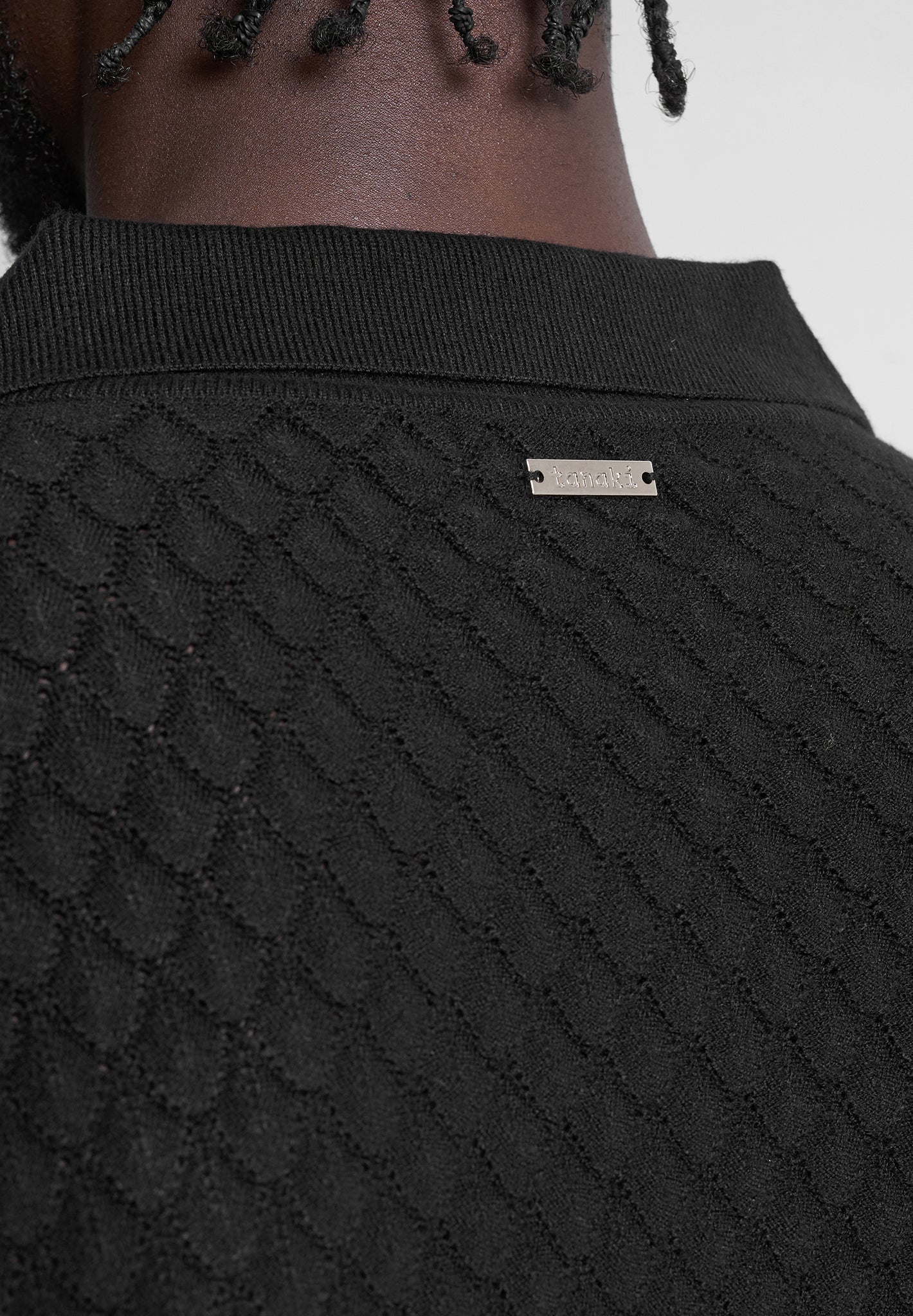 Shell Knit Revere Polo Top - Black