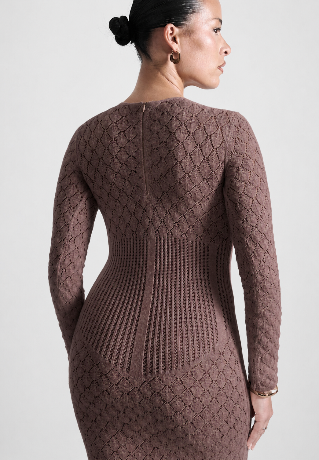 Contour Corset Shell Knit Maxi Dress in Brown
