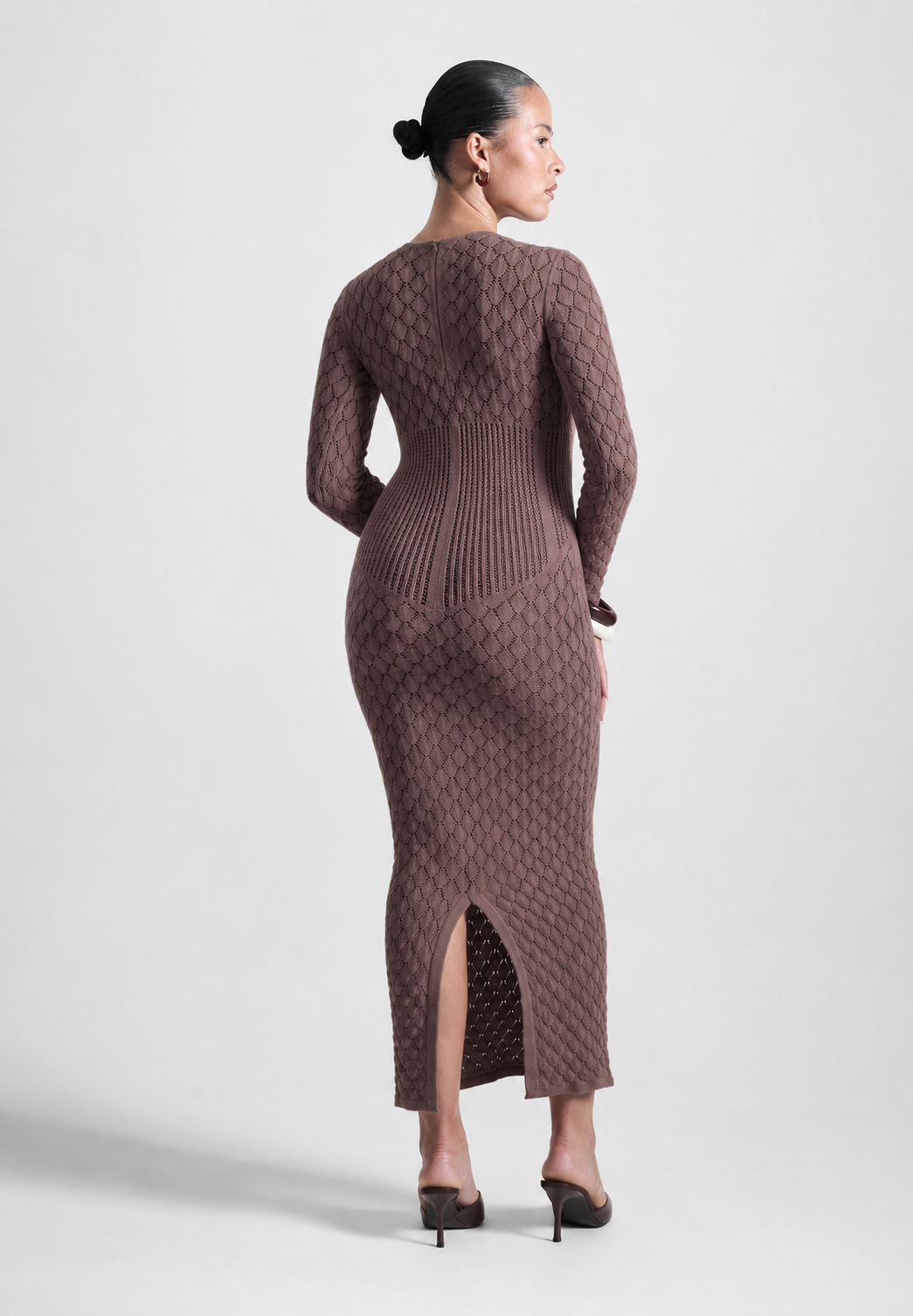 Contour Corset Shell Knit Maxi Dress in Brown