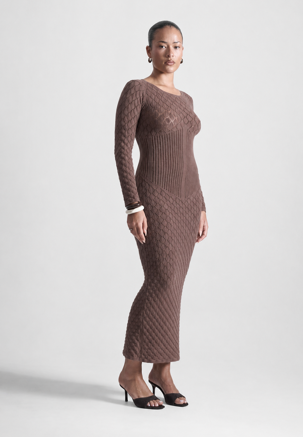 Contour Corset Shell Knit Maxi Dress in Brown