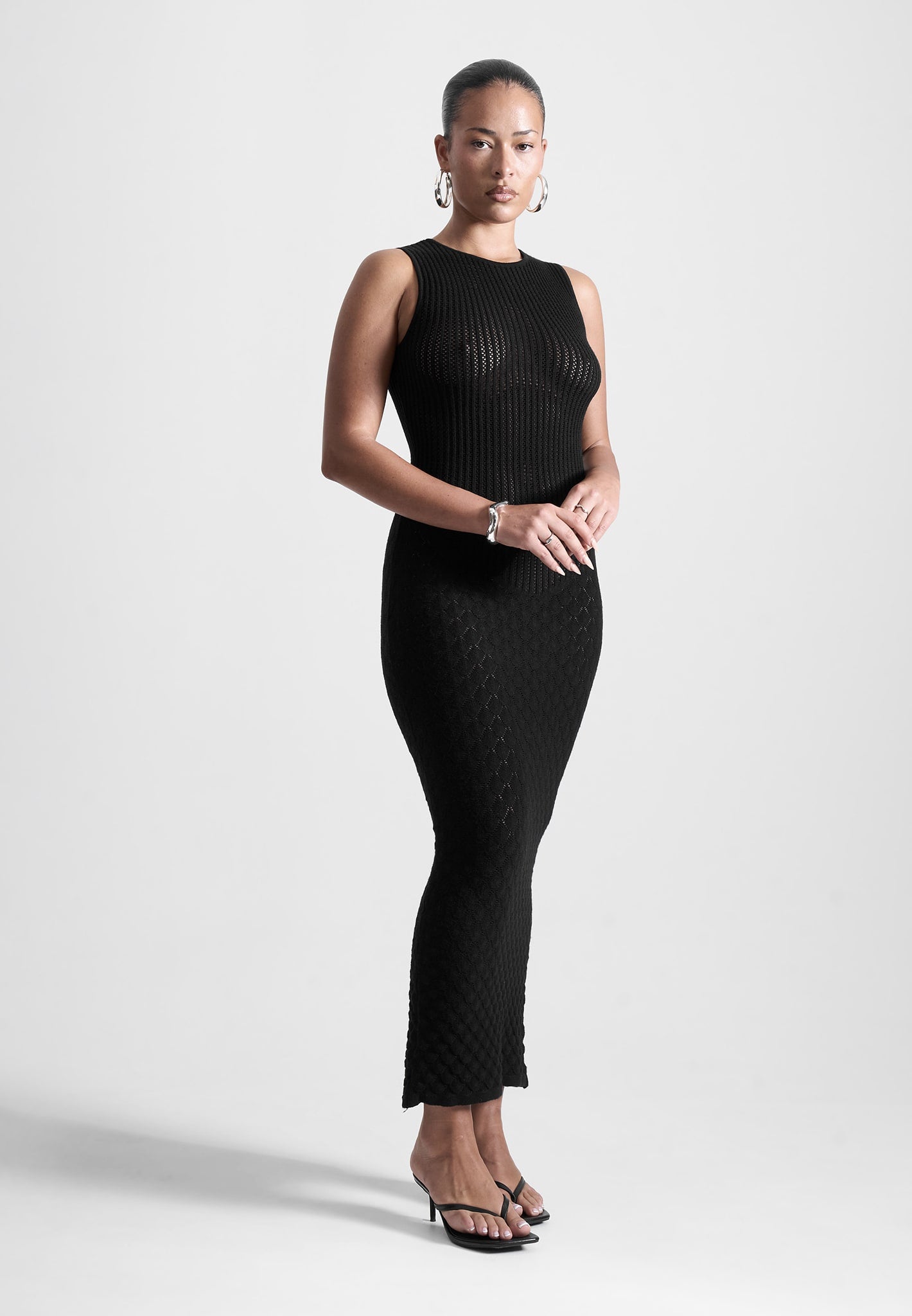 contour-ribbed-shell-knit-maxi-dress-in-black