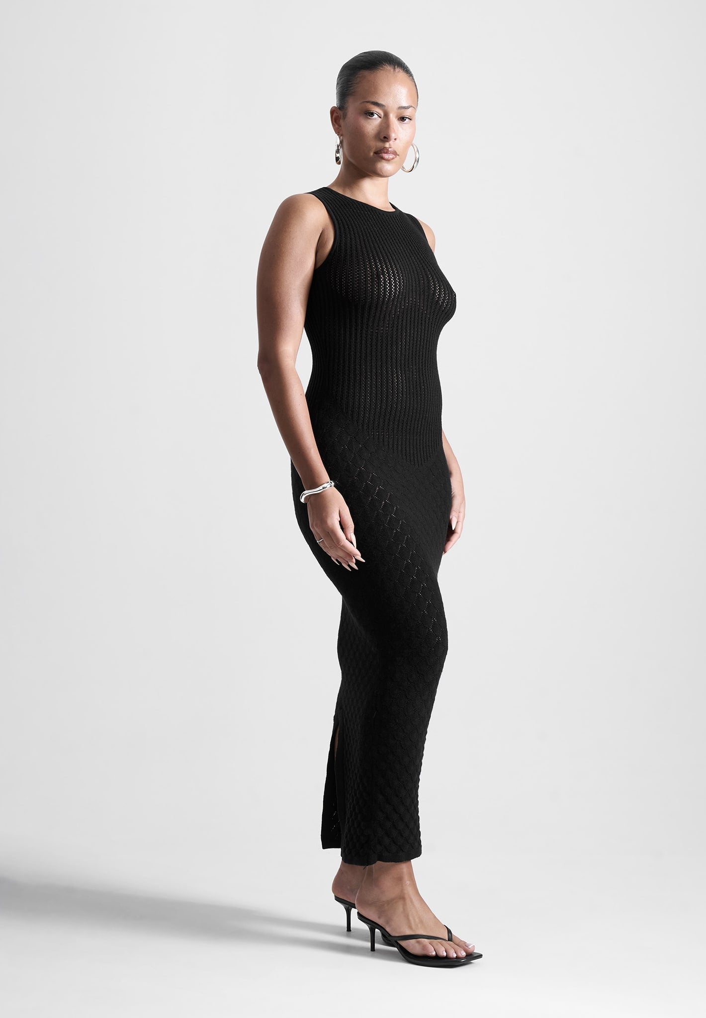 contour-ribbed-shell-knit-maxi-dress-in-black