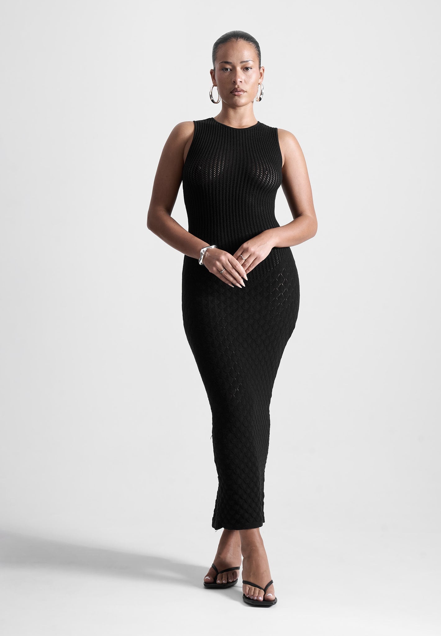 contour-ribbed-shell-knit-maxi-dress-in-black