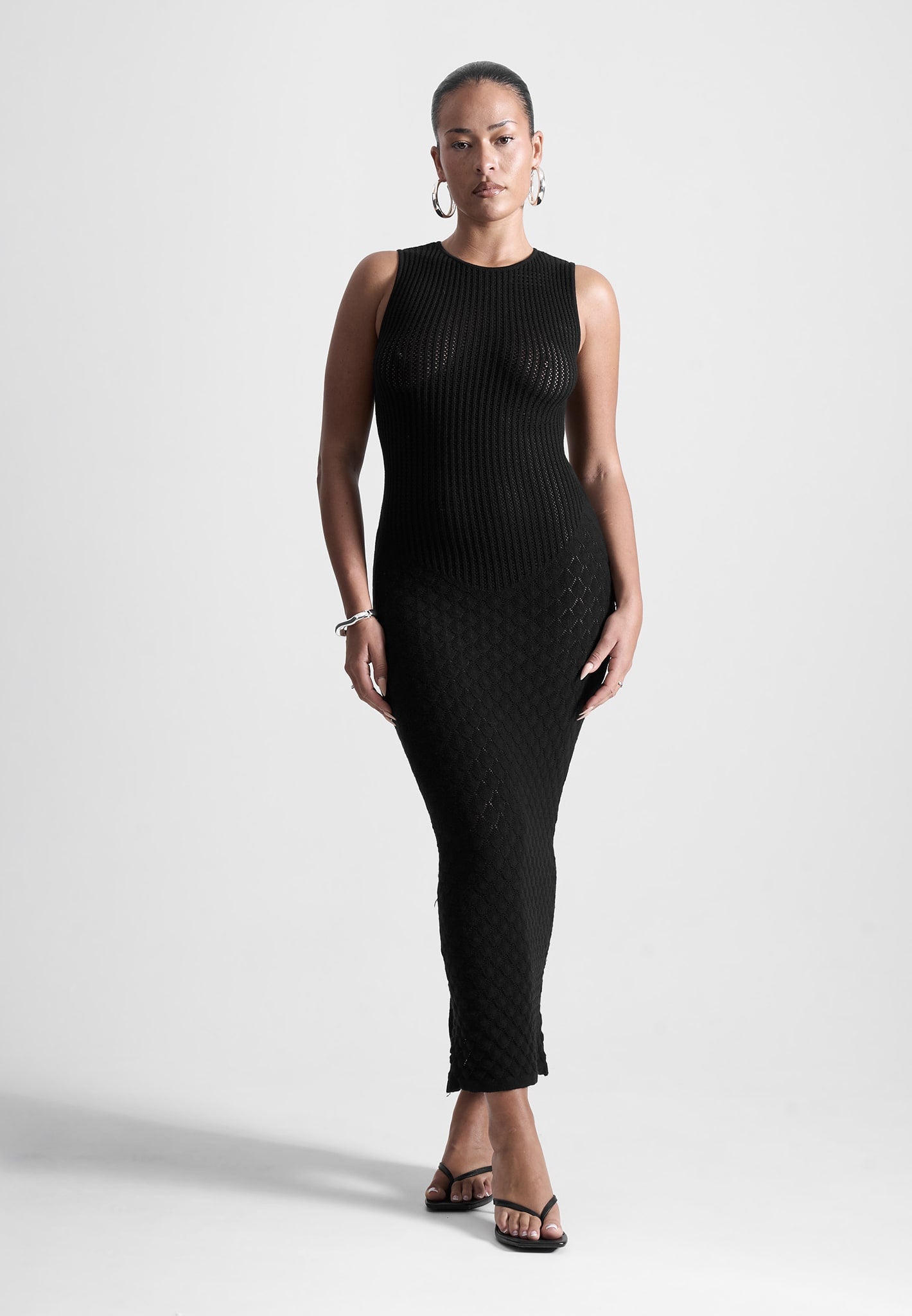 contour-ribbed-shell-knit-maxi-dress-in-black