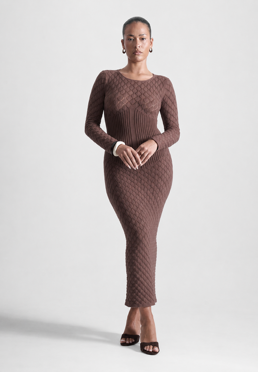 Contour Corset Shell Knit Maxi Dress in Brown