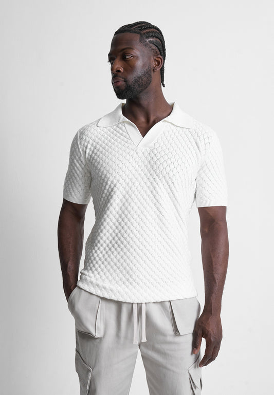 Shell Knit Revere Polo Top - White