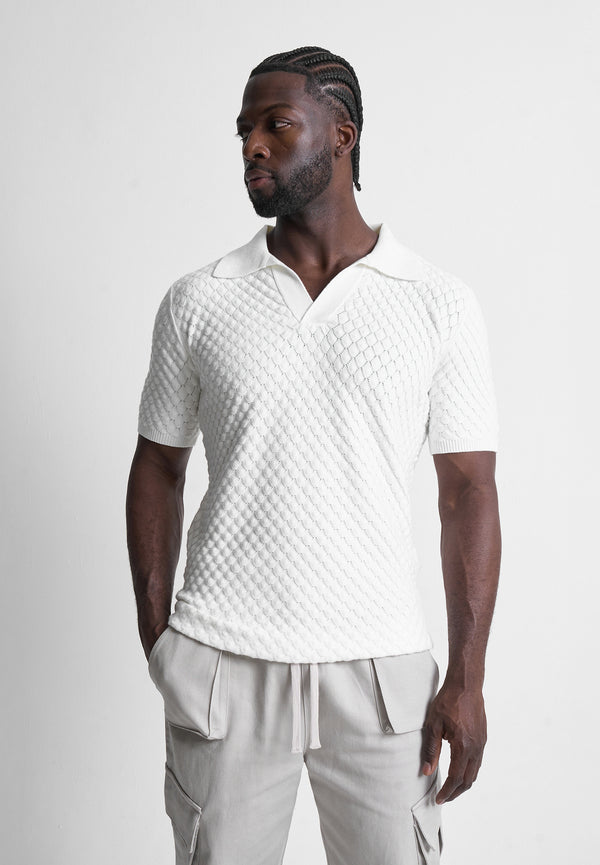 Shell Knit Revere Polo Top - White – tanakistores