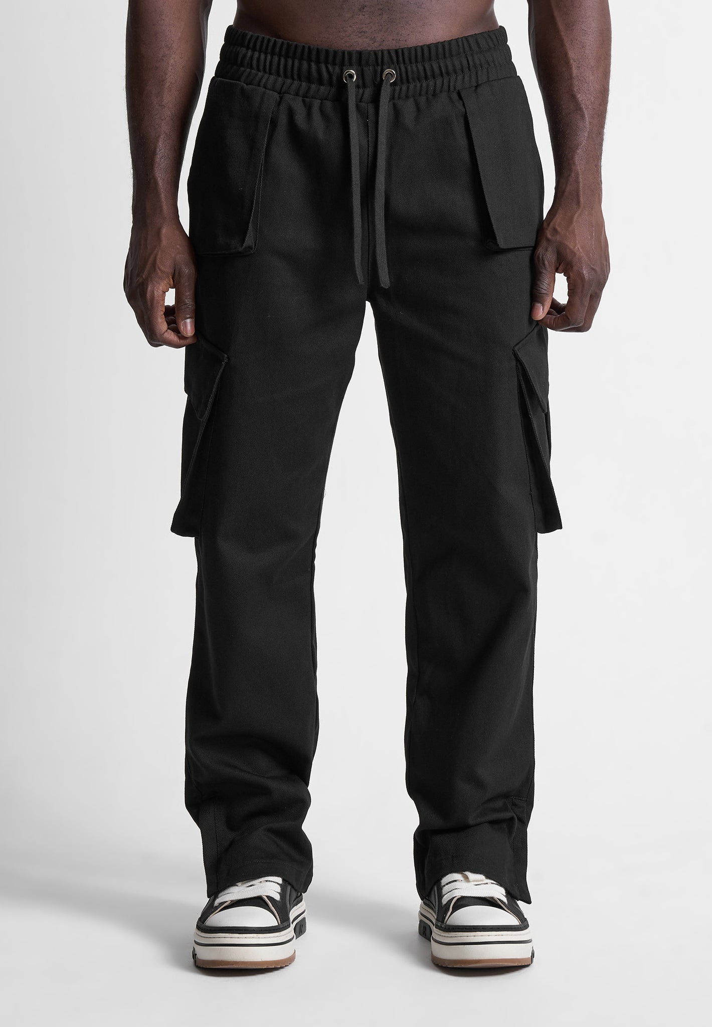 Drill Angled Cargo Pants - Black
