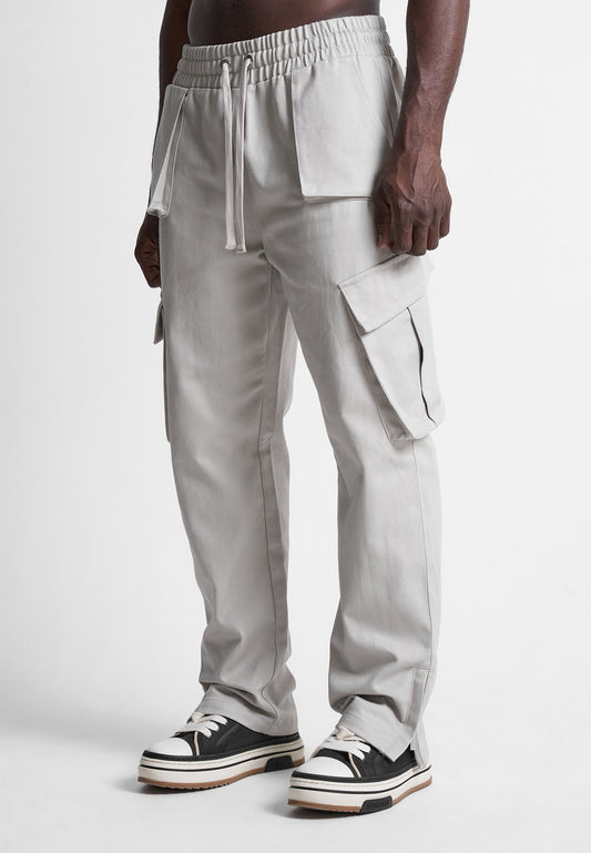 Drill Angled Cargo Pants - Light Grey