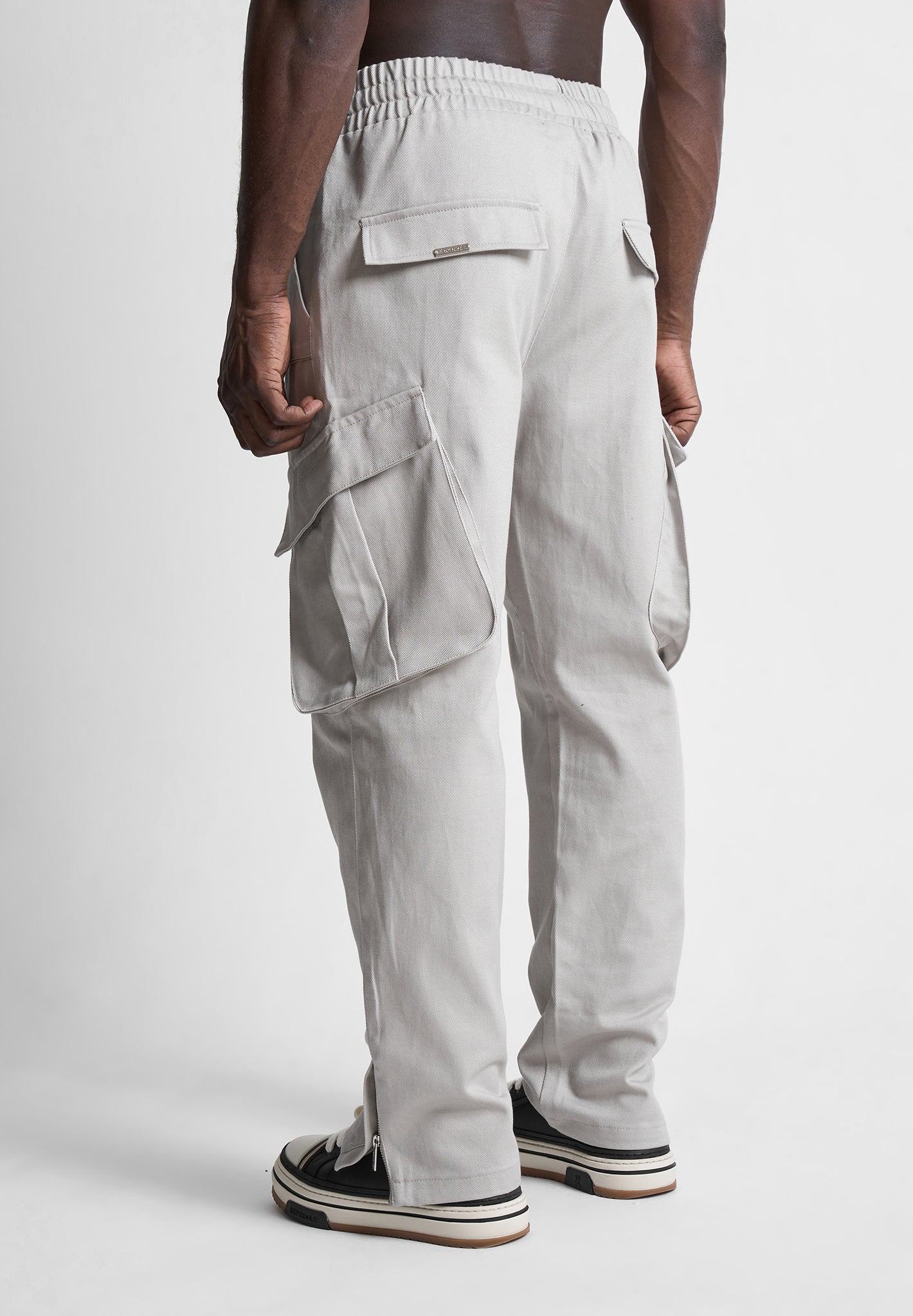 Drill Angled Cargo Pants - Light Grey