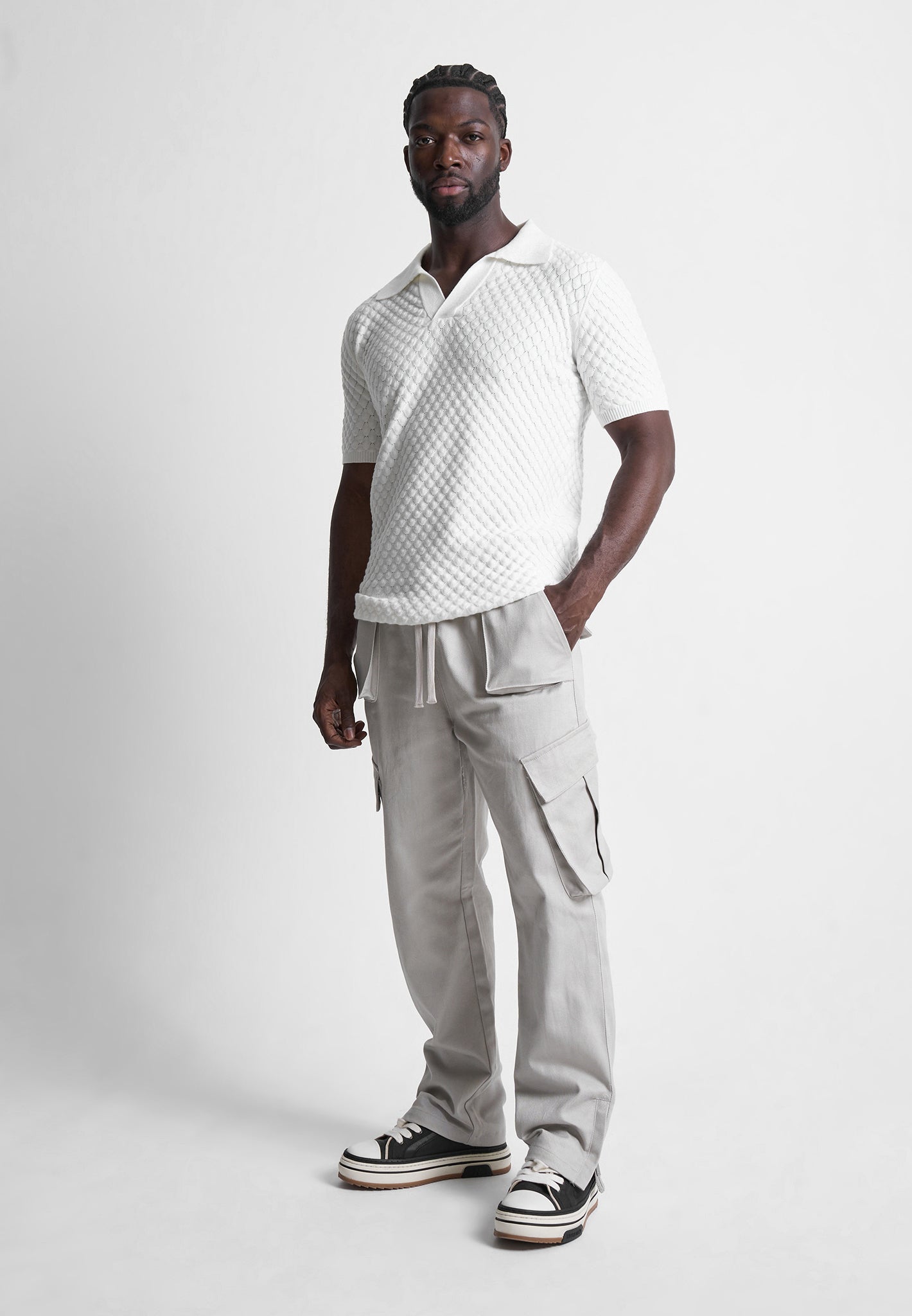 Drill Angled Cargo Pants - Light Grey