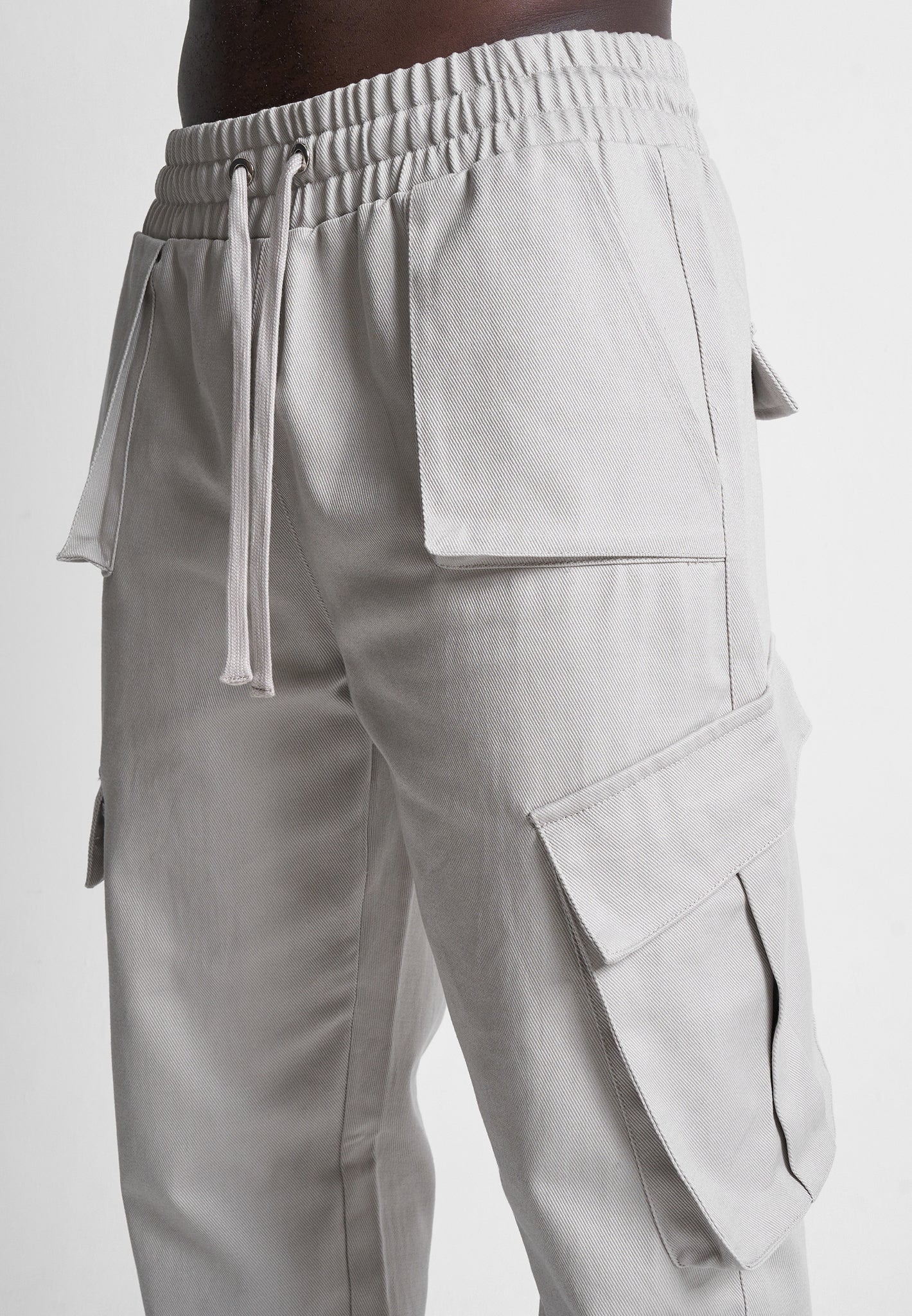 Drill Angled Cargo Pants - Light Grey