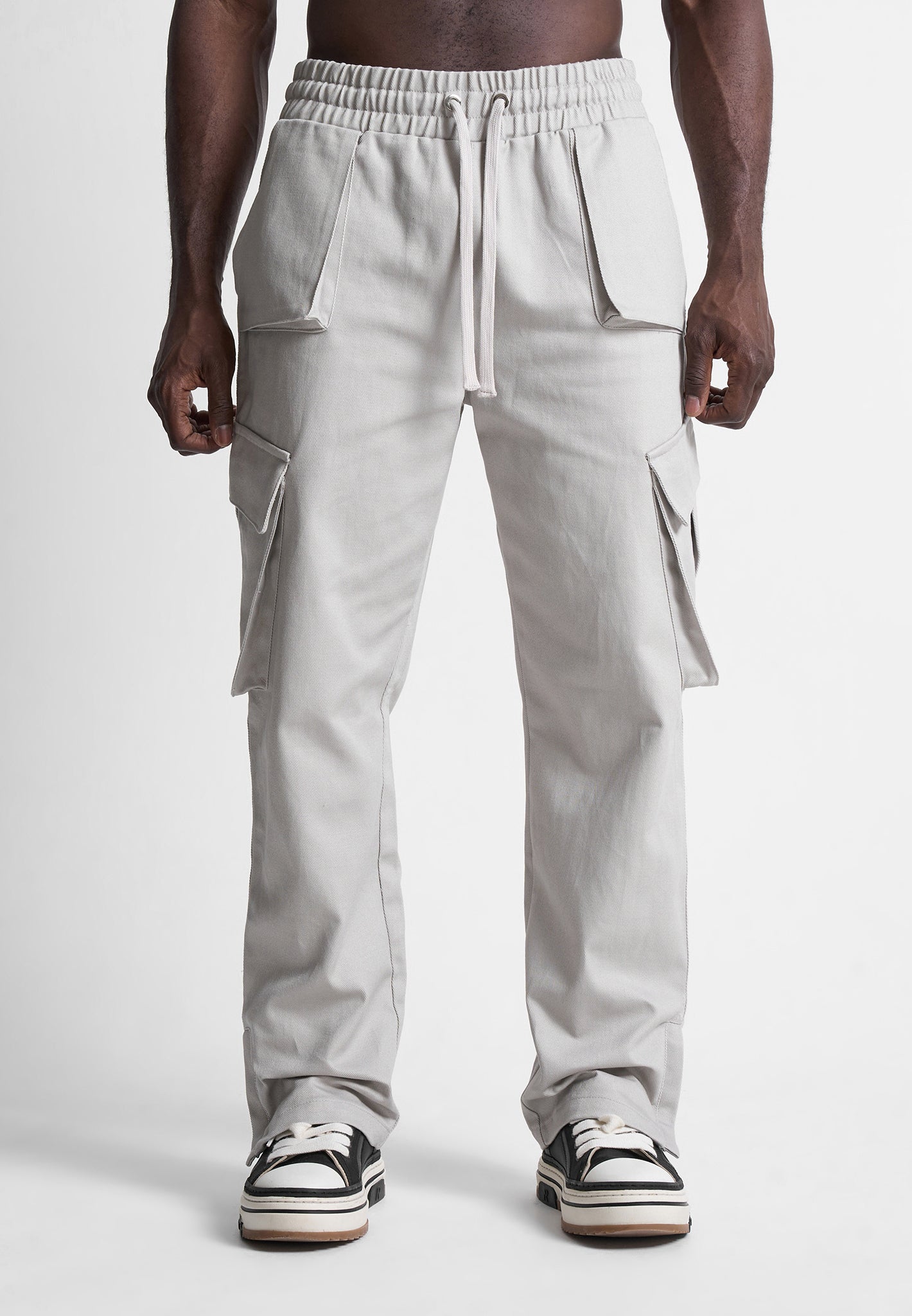 Drill Angled Cargo Pants - Light Grey