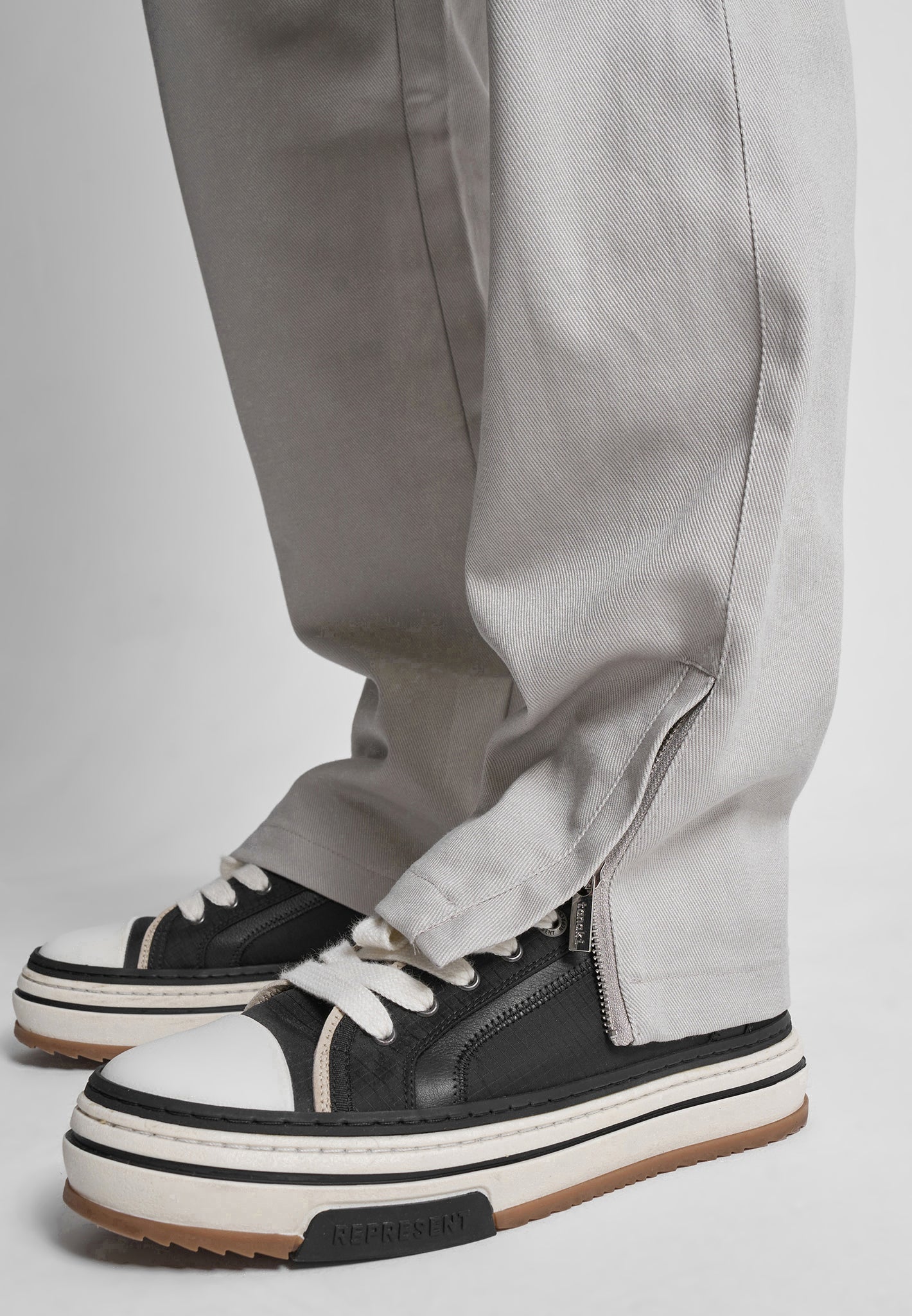 Drill Angled Cargo Pants - Light Grey