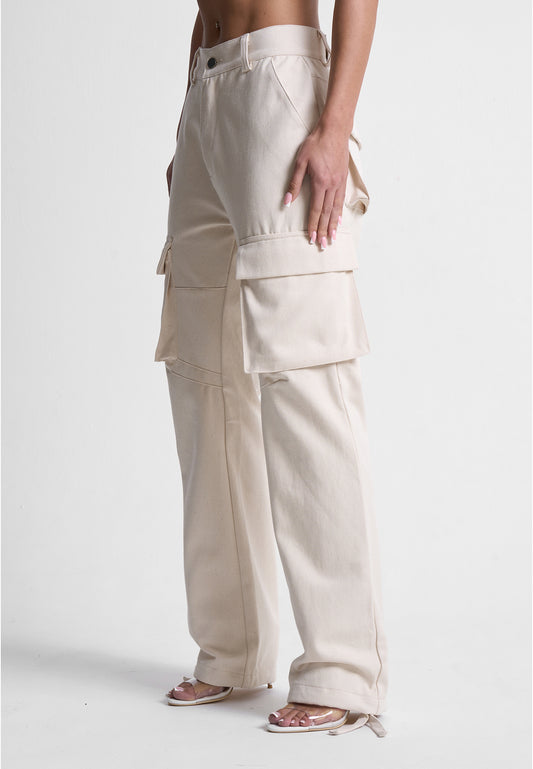 Mid Rise Drill Cargo Pants - Stone