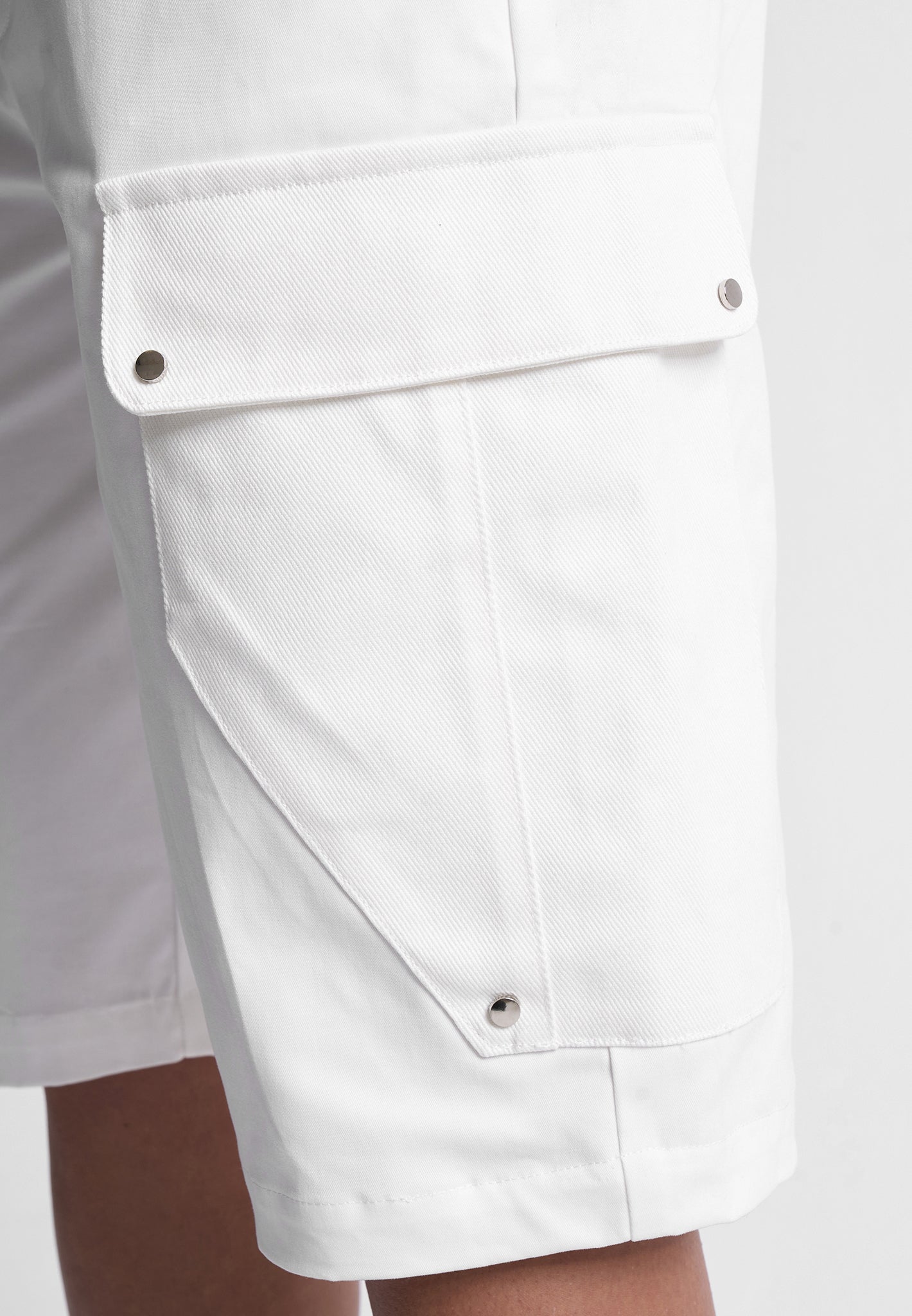 Mixed Fabric Cargo Shorts - White